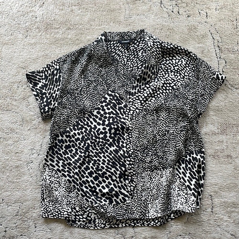 Express Lightly Cropped Silky Button Down Blouse - image 1